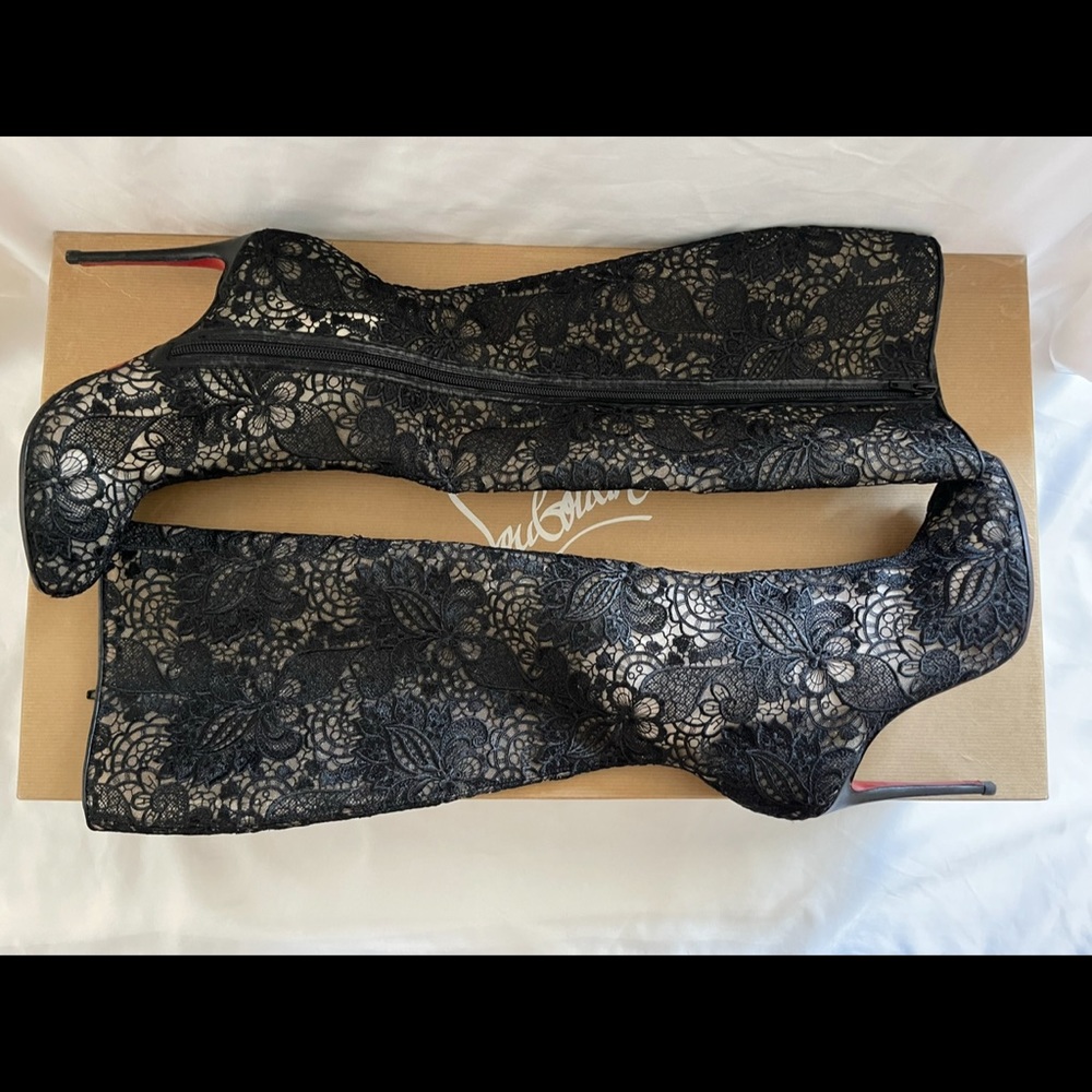 CHRISTIAN LOUBOUTIN Kid Rete Guipure Wax Tennissina 100mm size 37.